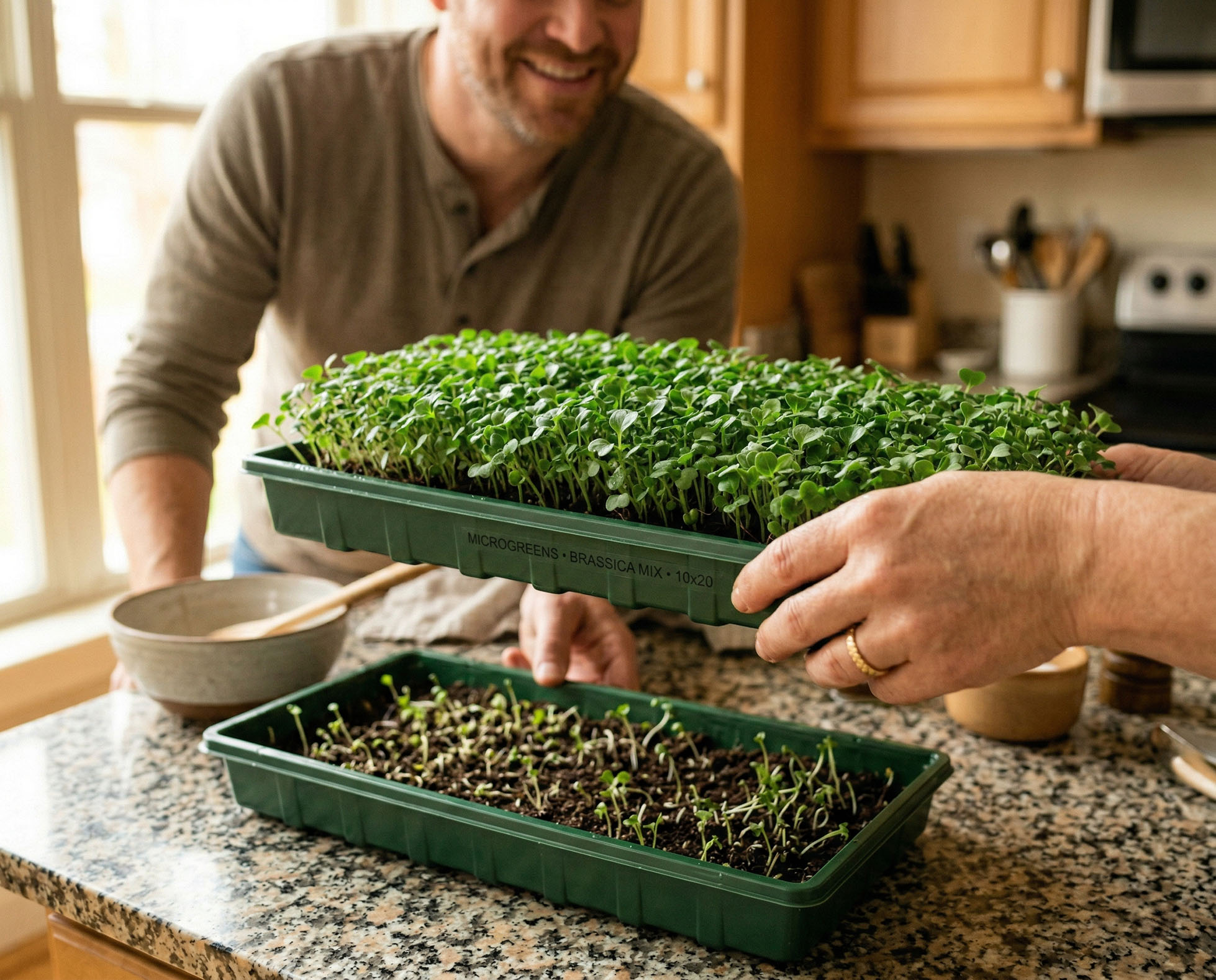 Fresh microgreens tray swap